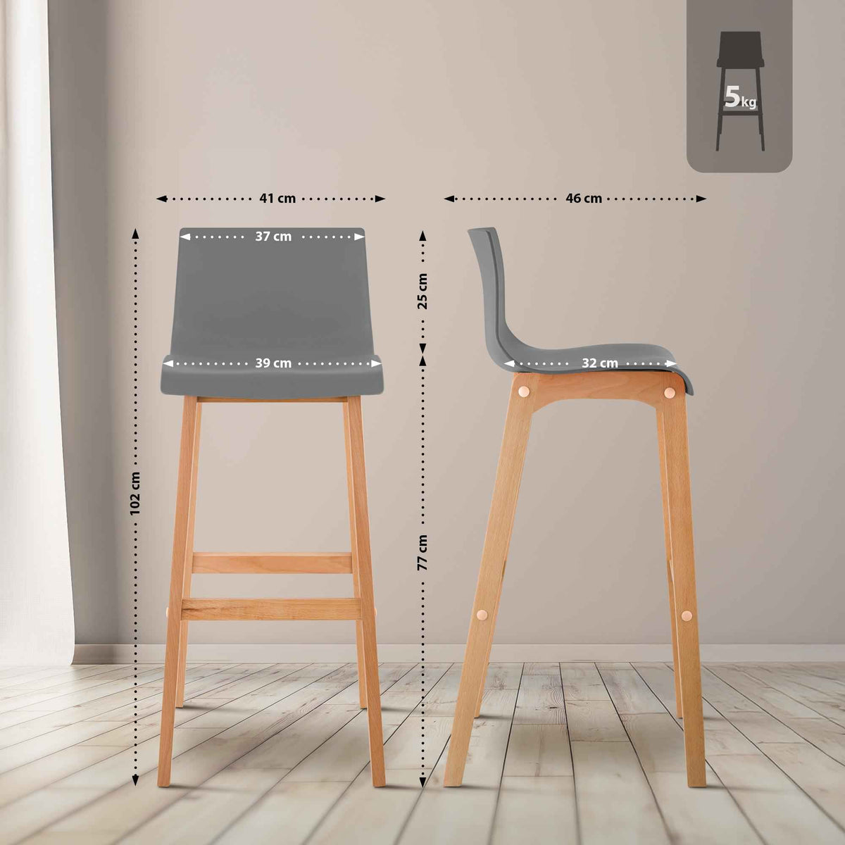Barkruk Hover Natura grijs grau