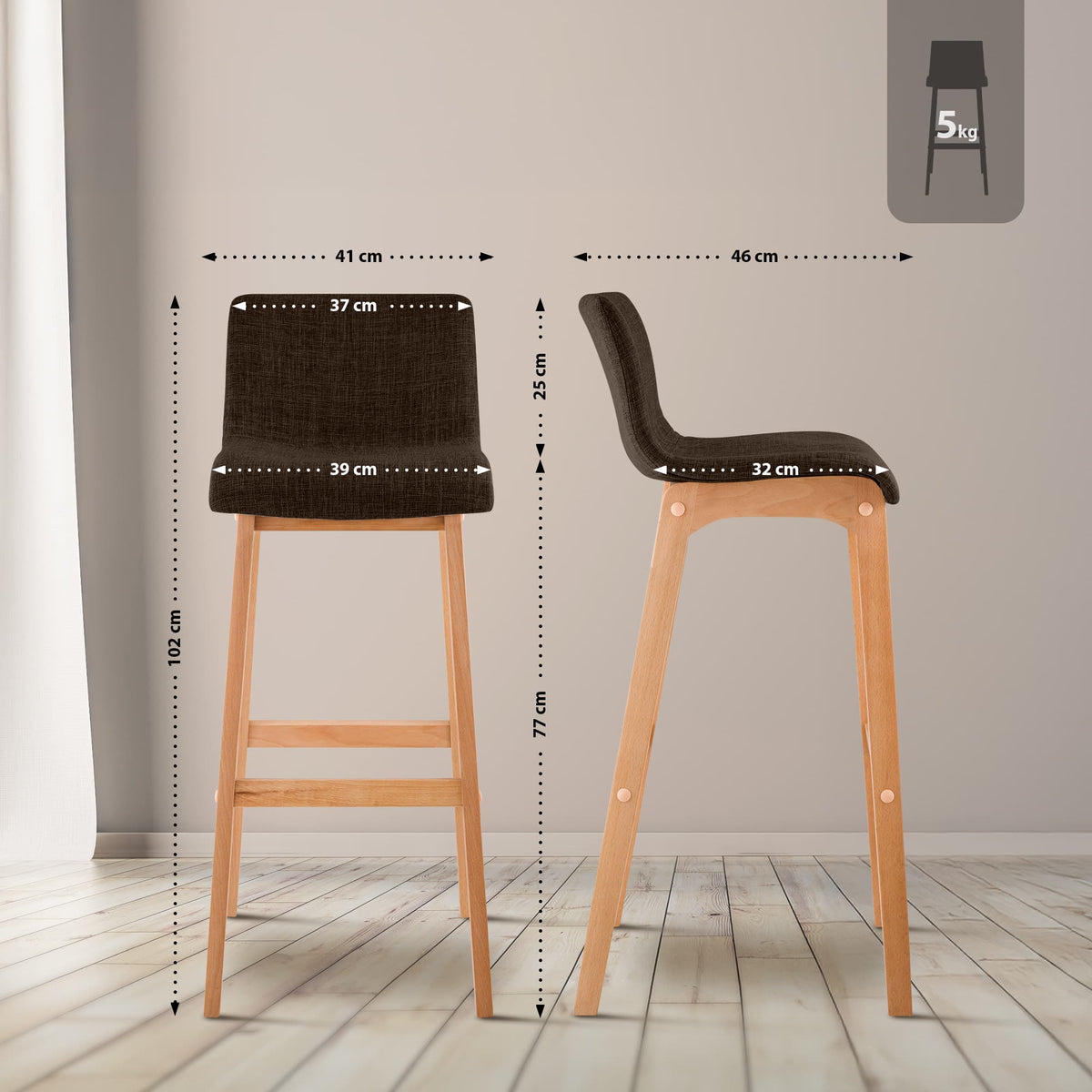 Barkruk Hover Stof Natura bruin braun