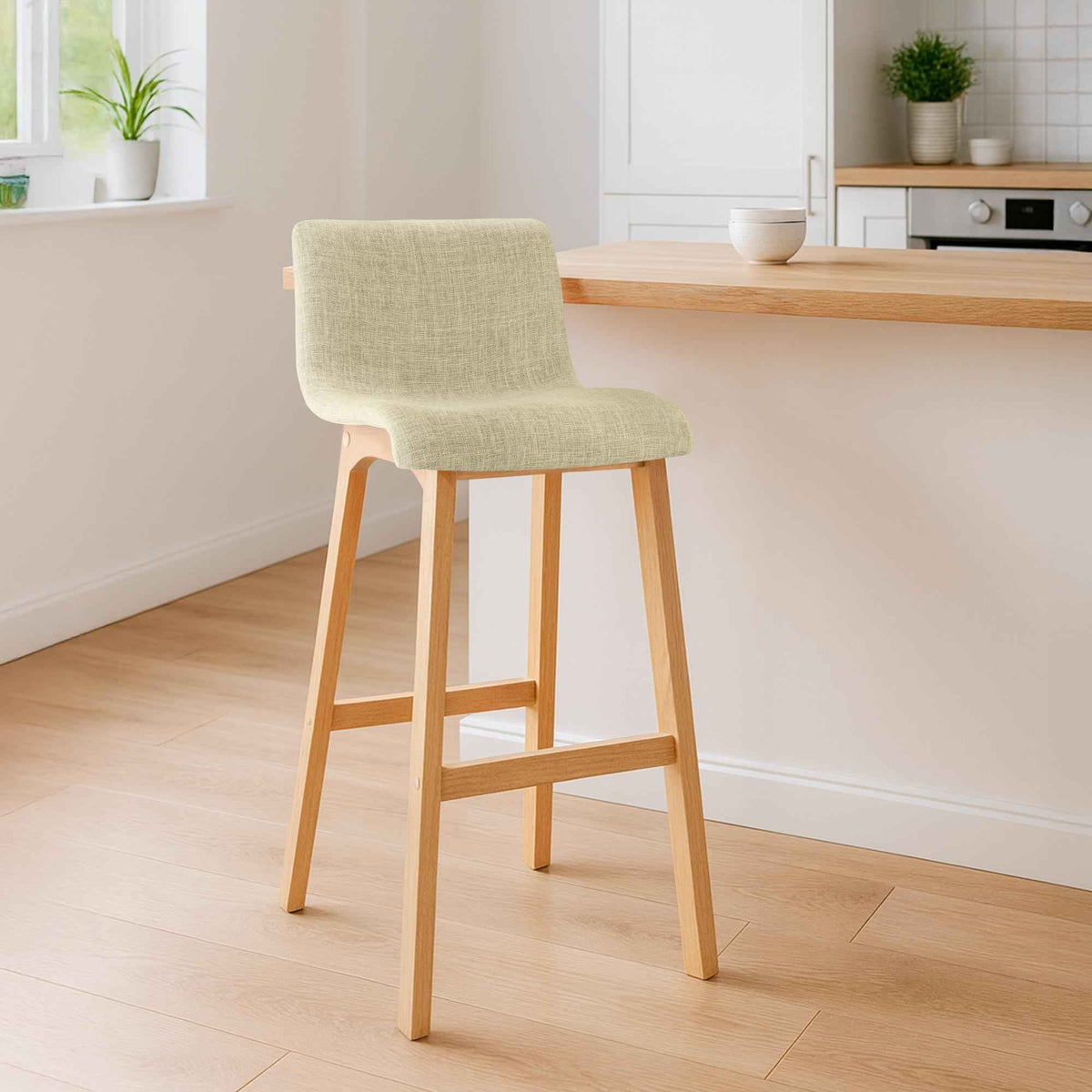 Set van 2 barkrukken Hover Natura Stof creme creme