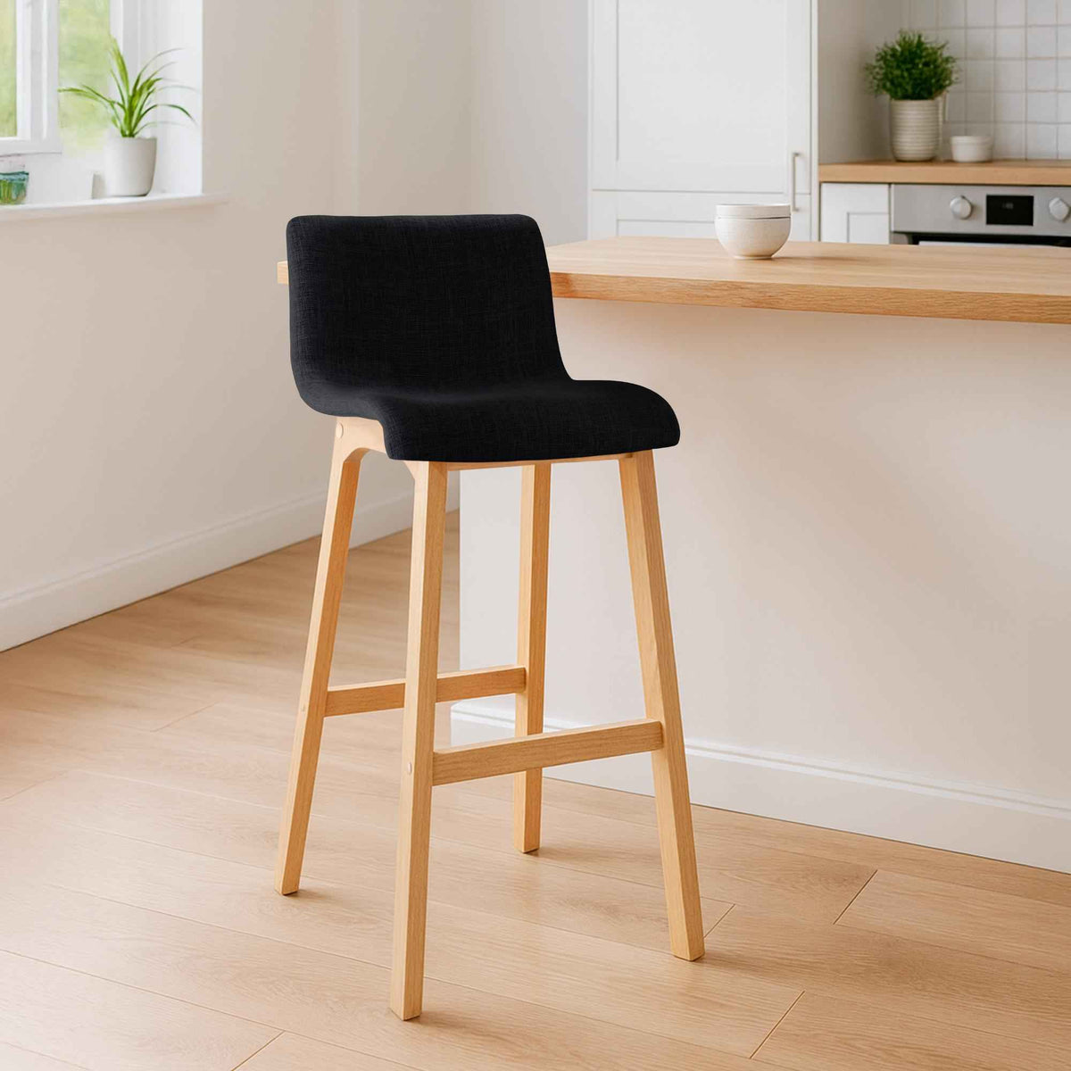 Set van 2 barkrukken Hover Natura Stof zwart schwarz