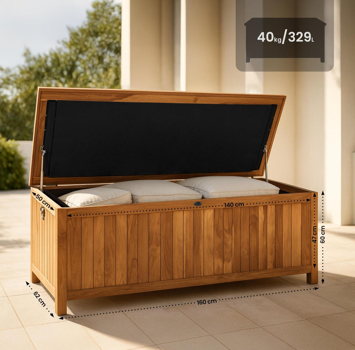 Kussenbox Novena Teakhout 160 cm,teak teak