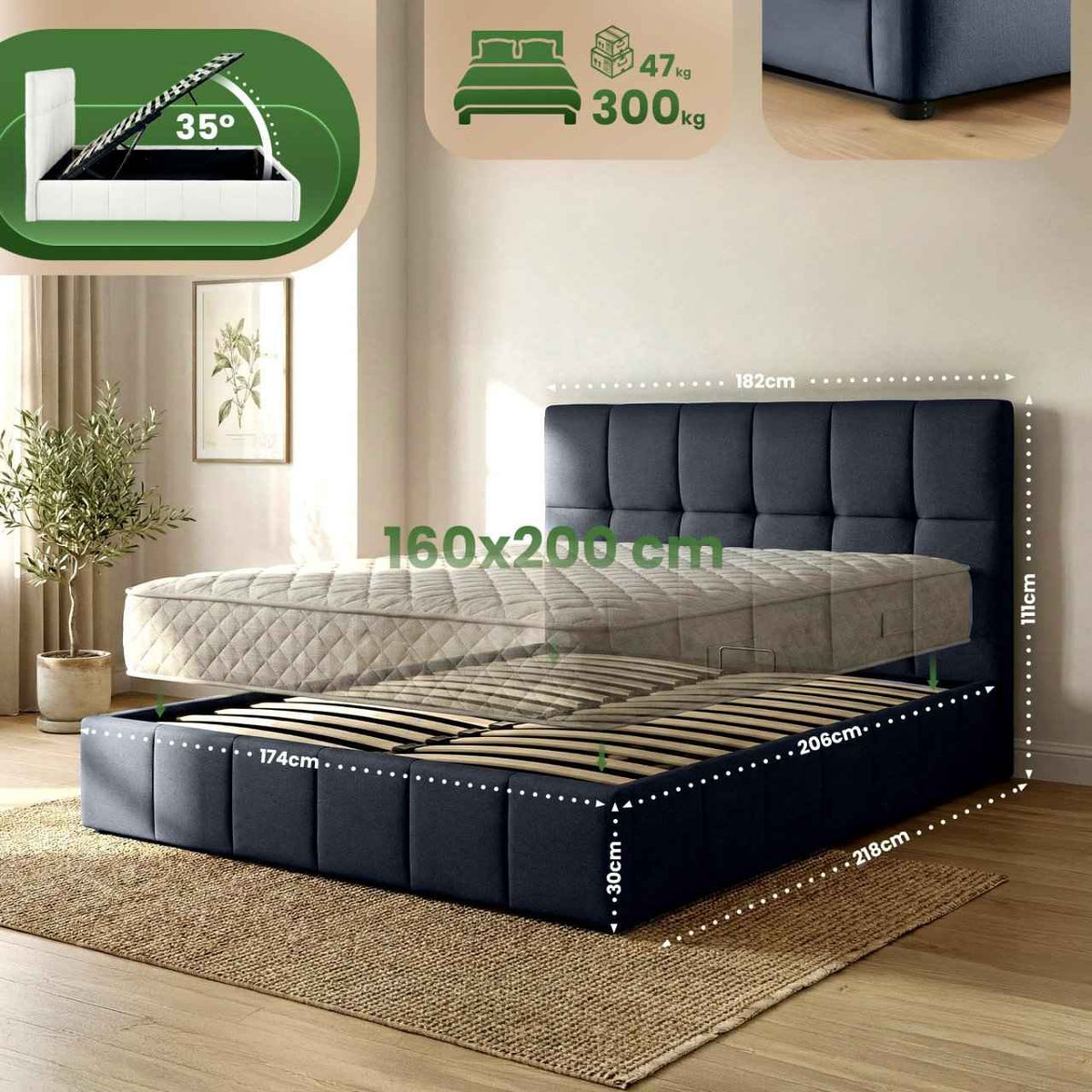 Gestoffeerd bed Ladia donkergrijs,160 cm dunkelgrau