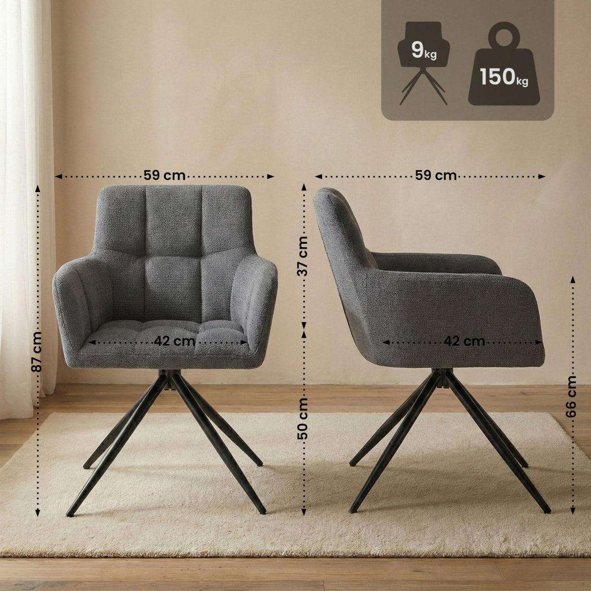 Set van 2 eetkamerstoelen Jonah stof donkergrijs dunkelgrau