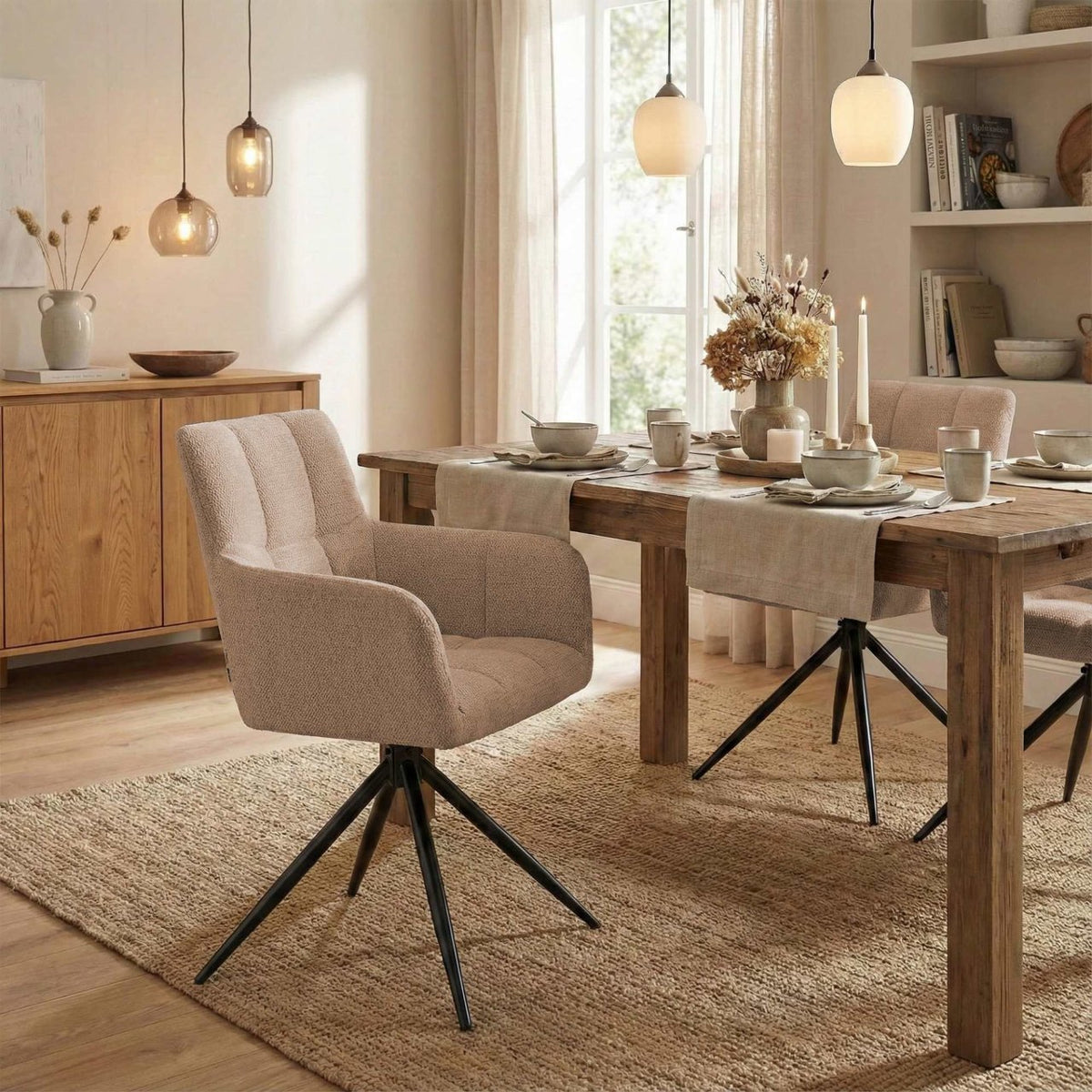 Set van 2 eetkamerstoelen Jonah stof licht bruin hellbraun