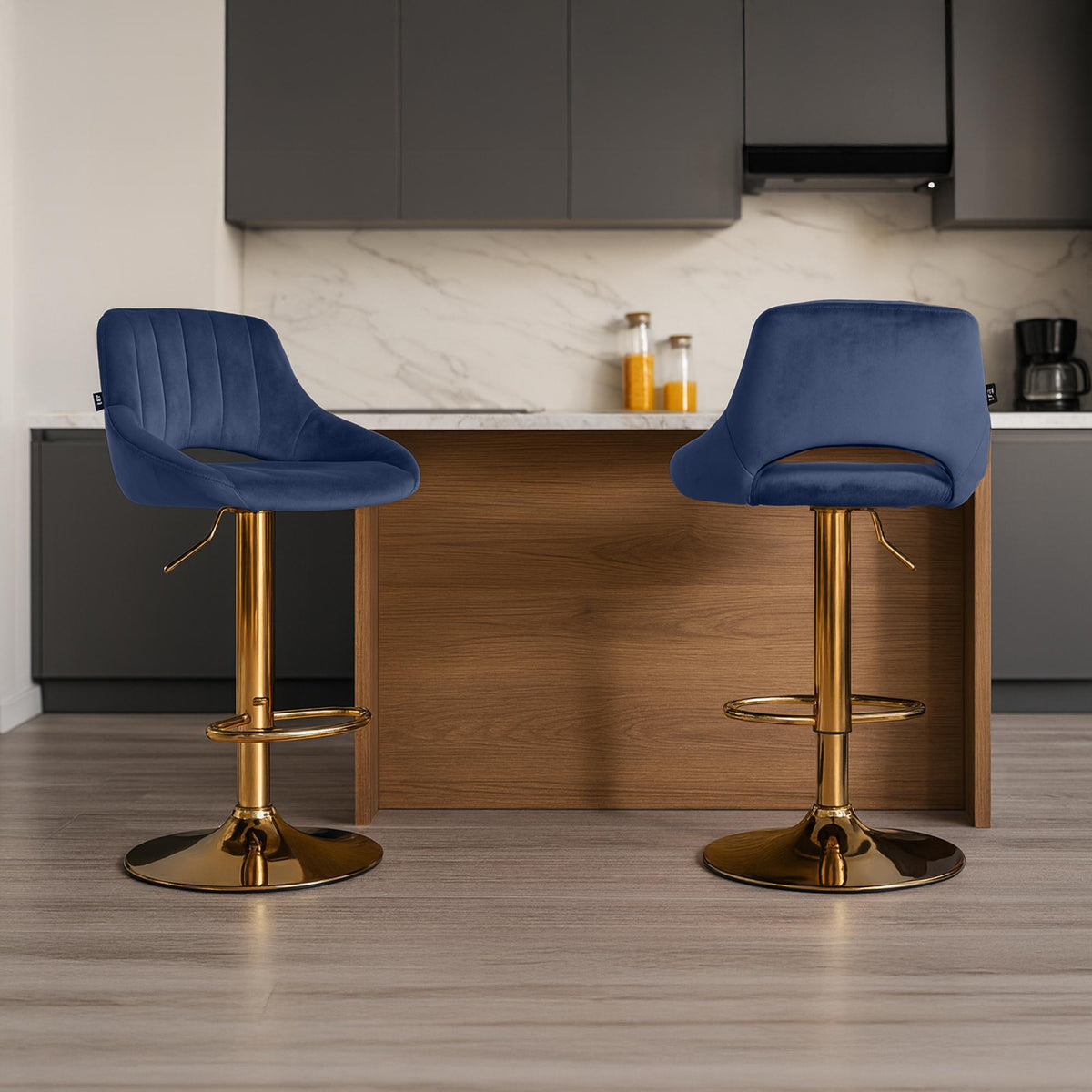 Barkruk Milet Fluweel blauw,goud blau