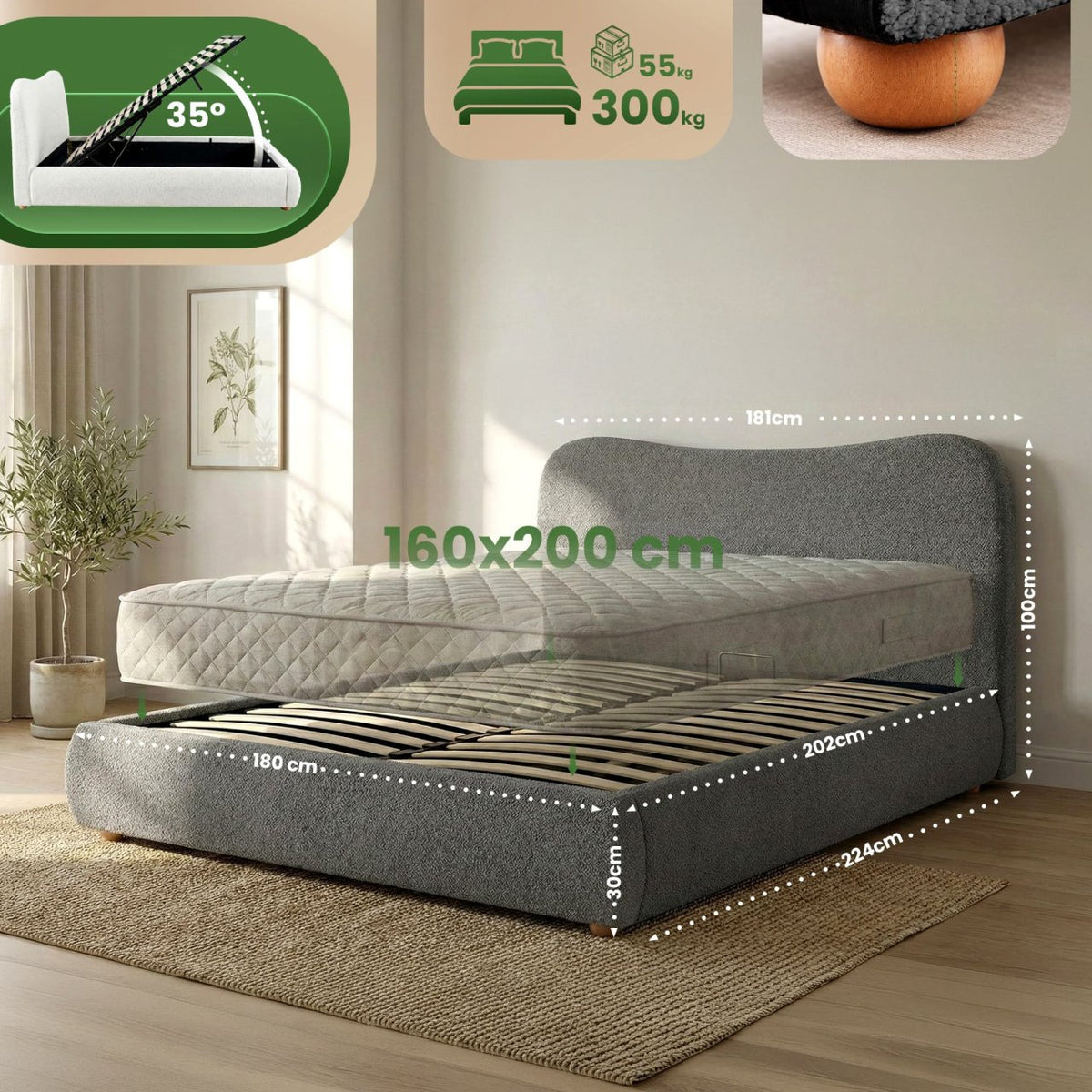 Gestoffeerd bed Maido donkergrijs,160x200 cm dunkelgrau