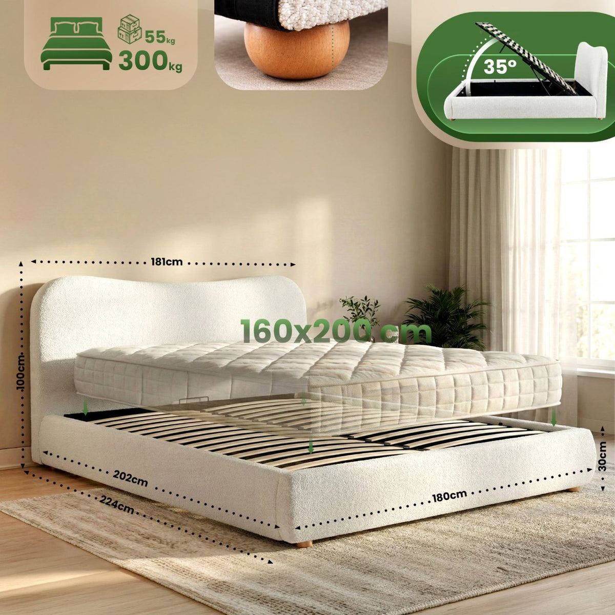 Gestoffeerd bed Maido creme,160x200 cm creme