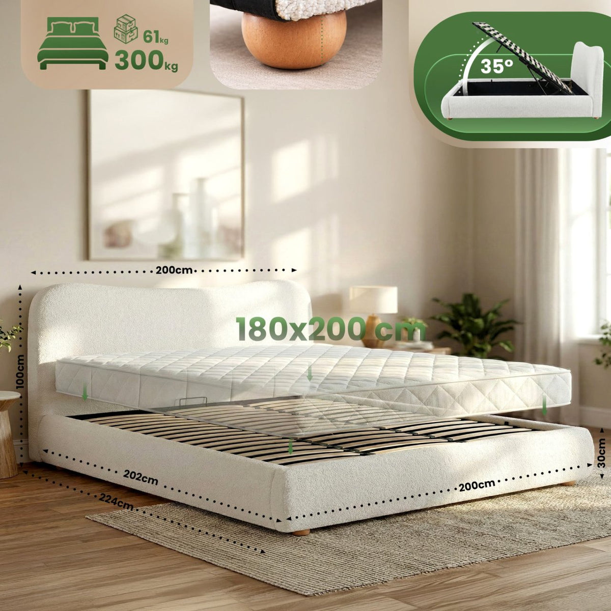 Gestoffeerd bed Maido creme,180x200cm creme