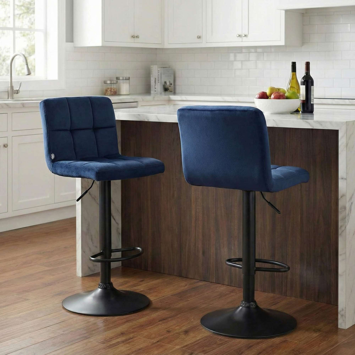 Barkruk Peru Fluweel blauw,zwart blau