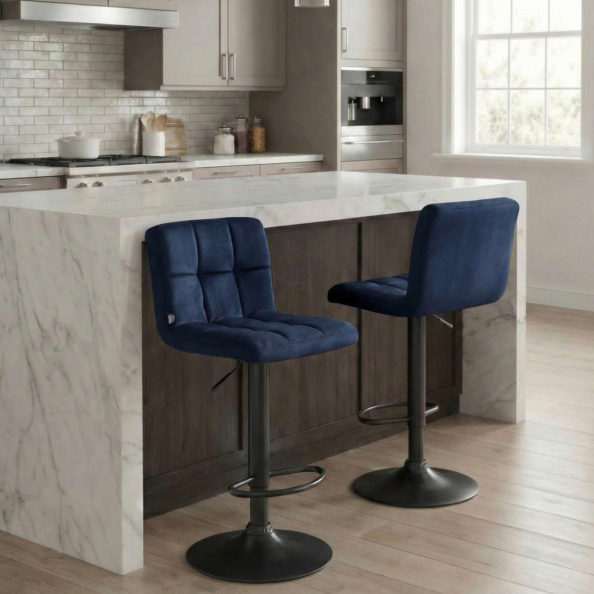 Barkruk Peru Fluweel blauw,zwart blau
