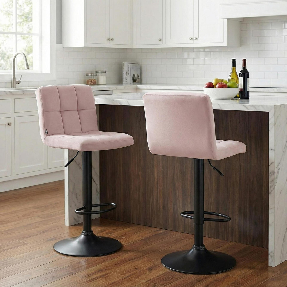 Barkruk Peru Fluweel rosa,zwart rosa