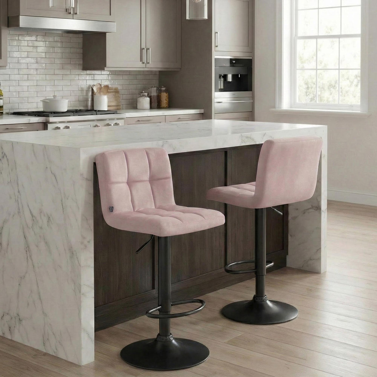 Set van 2 Barkrukken Peru Fluweel rosa,zwart rosa