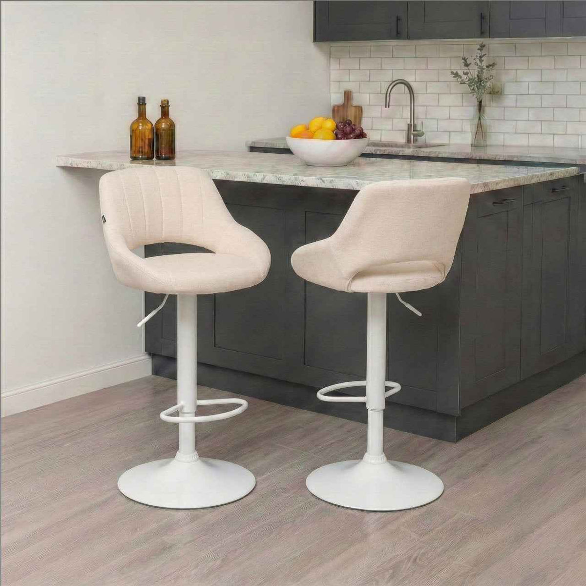 Barkruk Milet stof creme,wit creme