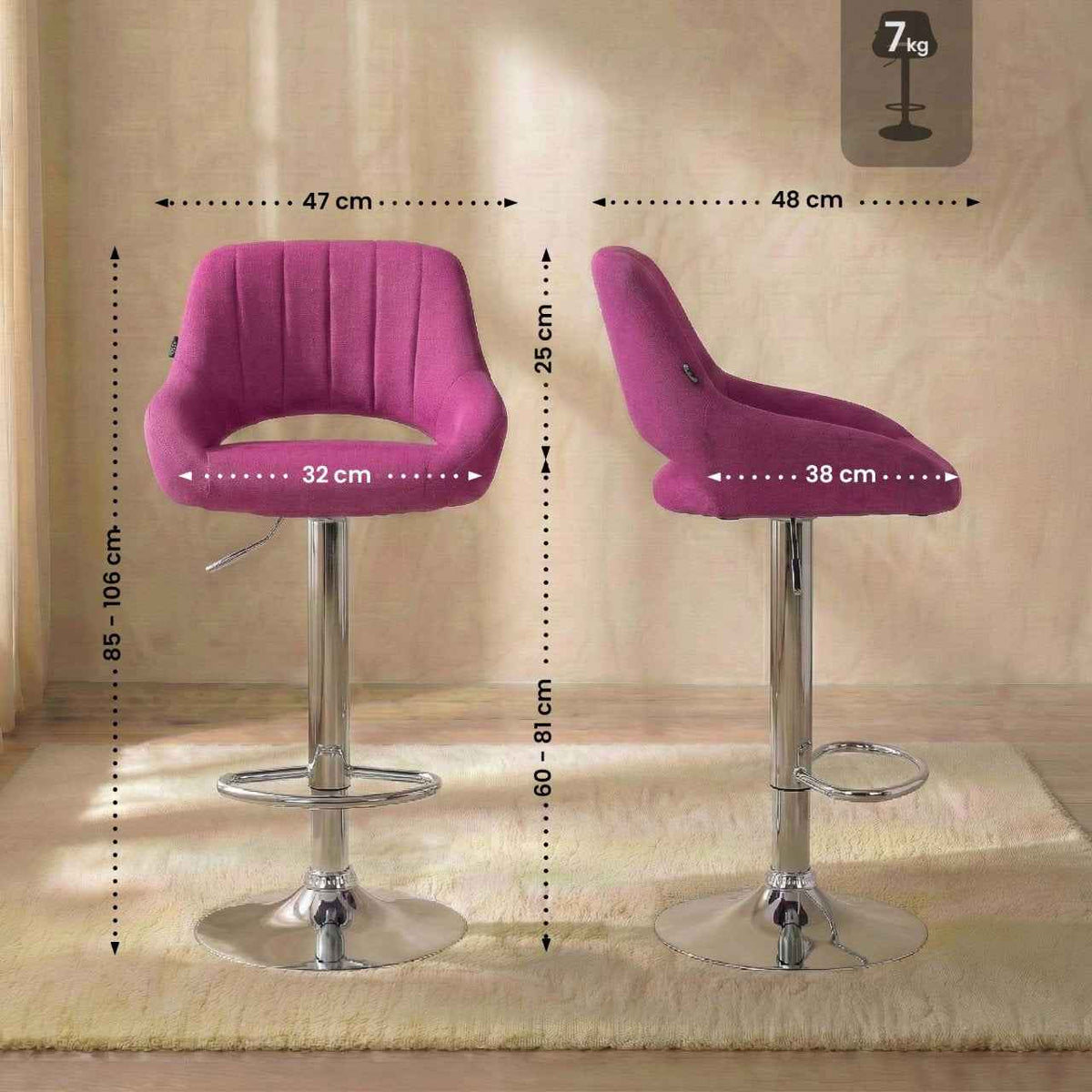Barkruk Milet stof purper,chroom lila