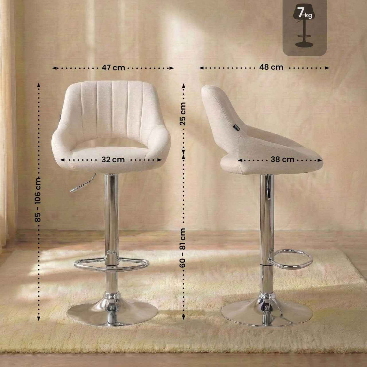 Barkruk Milet stof creme,chroom creme