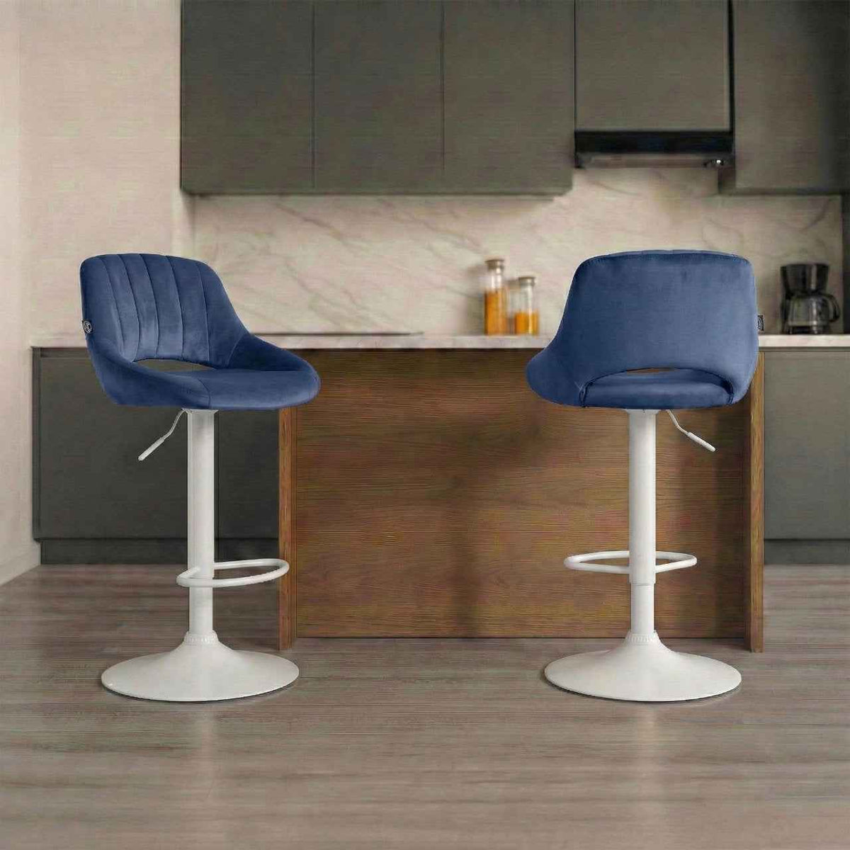 Barkruk Milet Fluweel blauw,wit blau