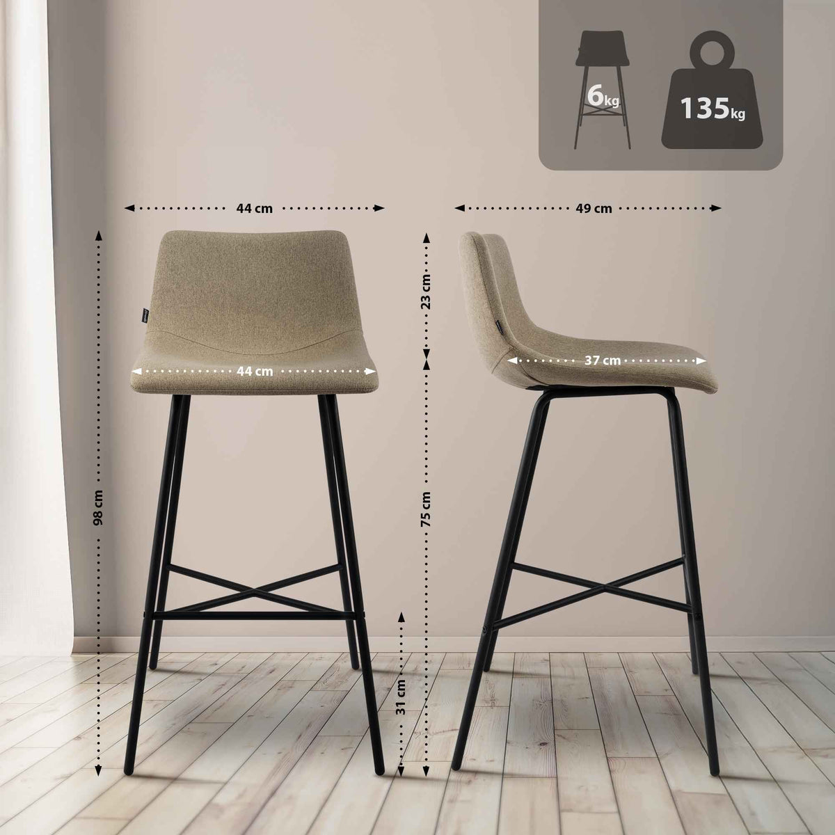 Barkruk Altona taupe,Stof taupe