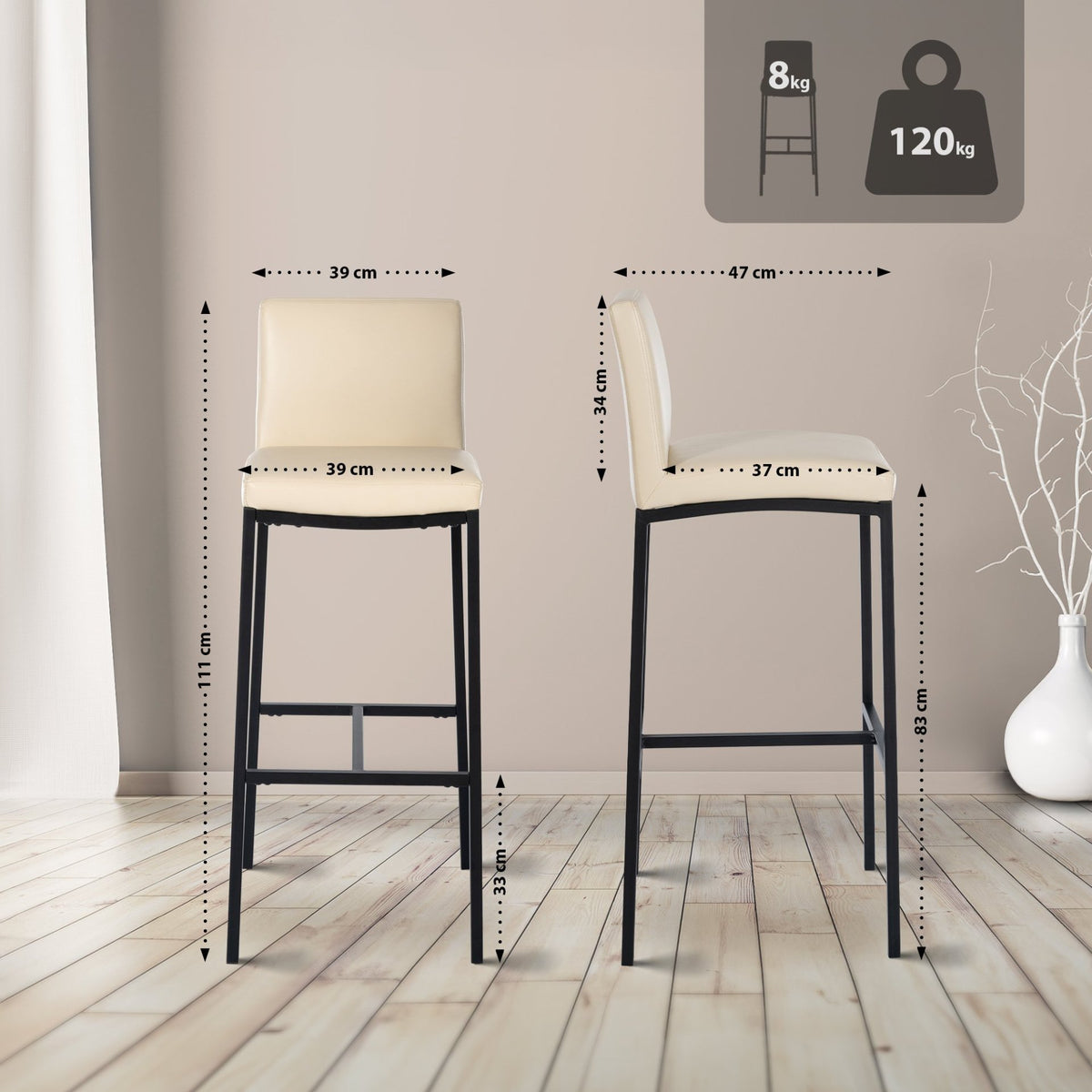 Set van 2 barkrukken Freeport creme,Kunstleer creme