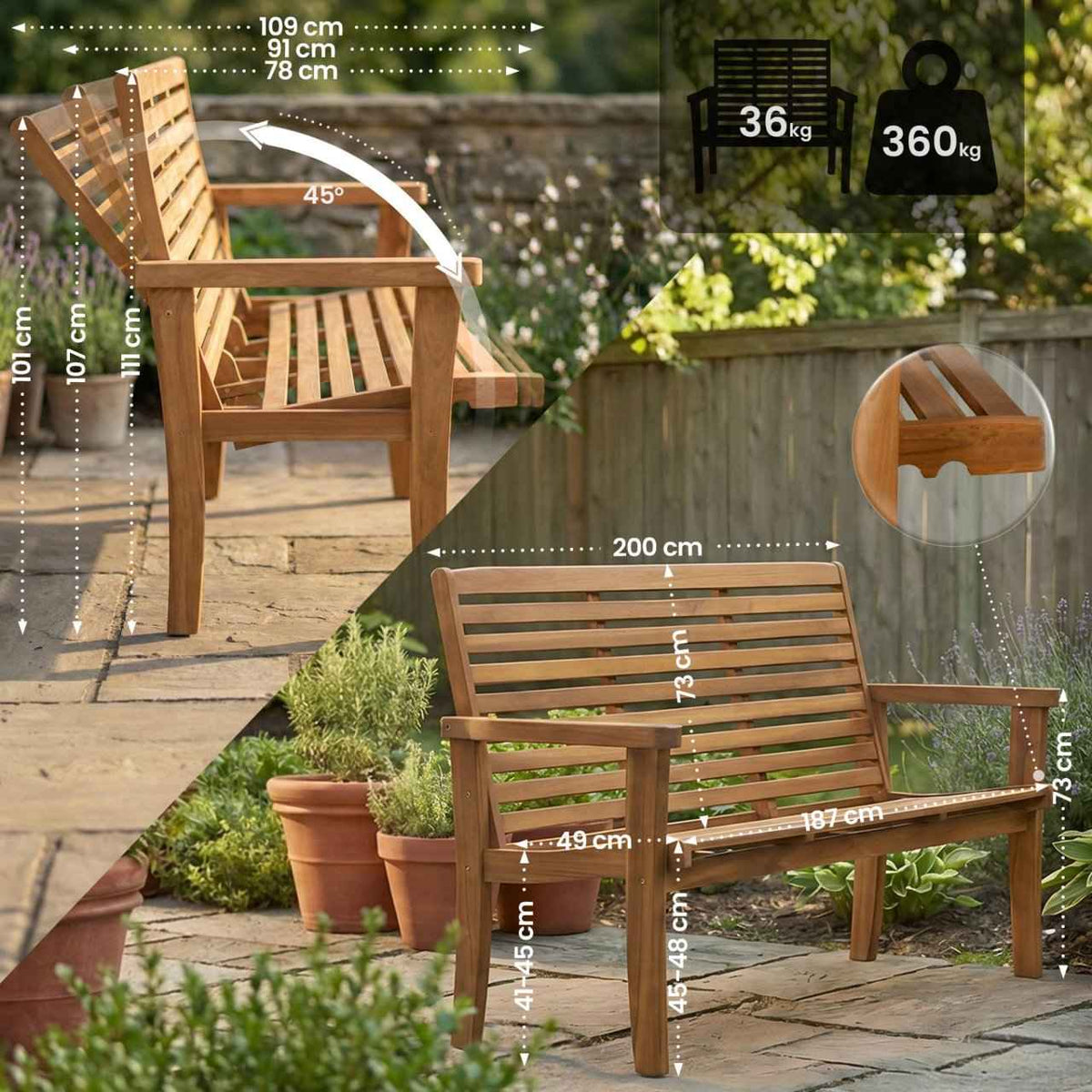 Reclining Teakbank Nicosia 200 cm teak