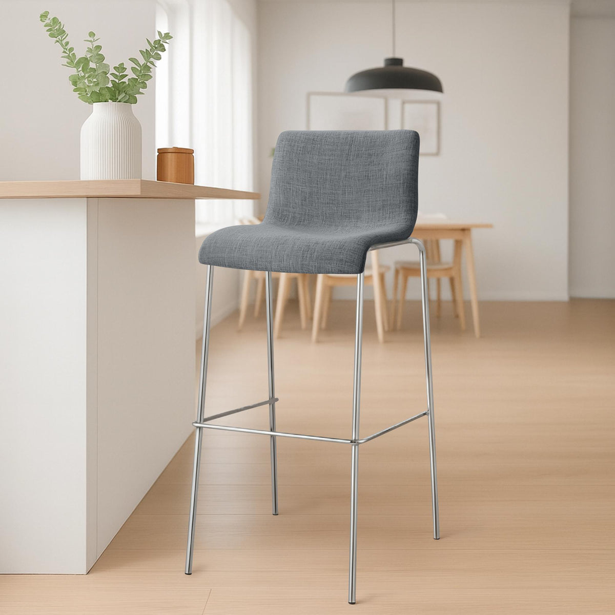 Barkruk Hover Stof 4 pootframe licht grijs,chroom hellgrau