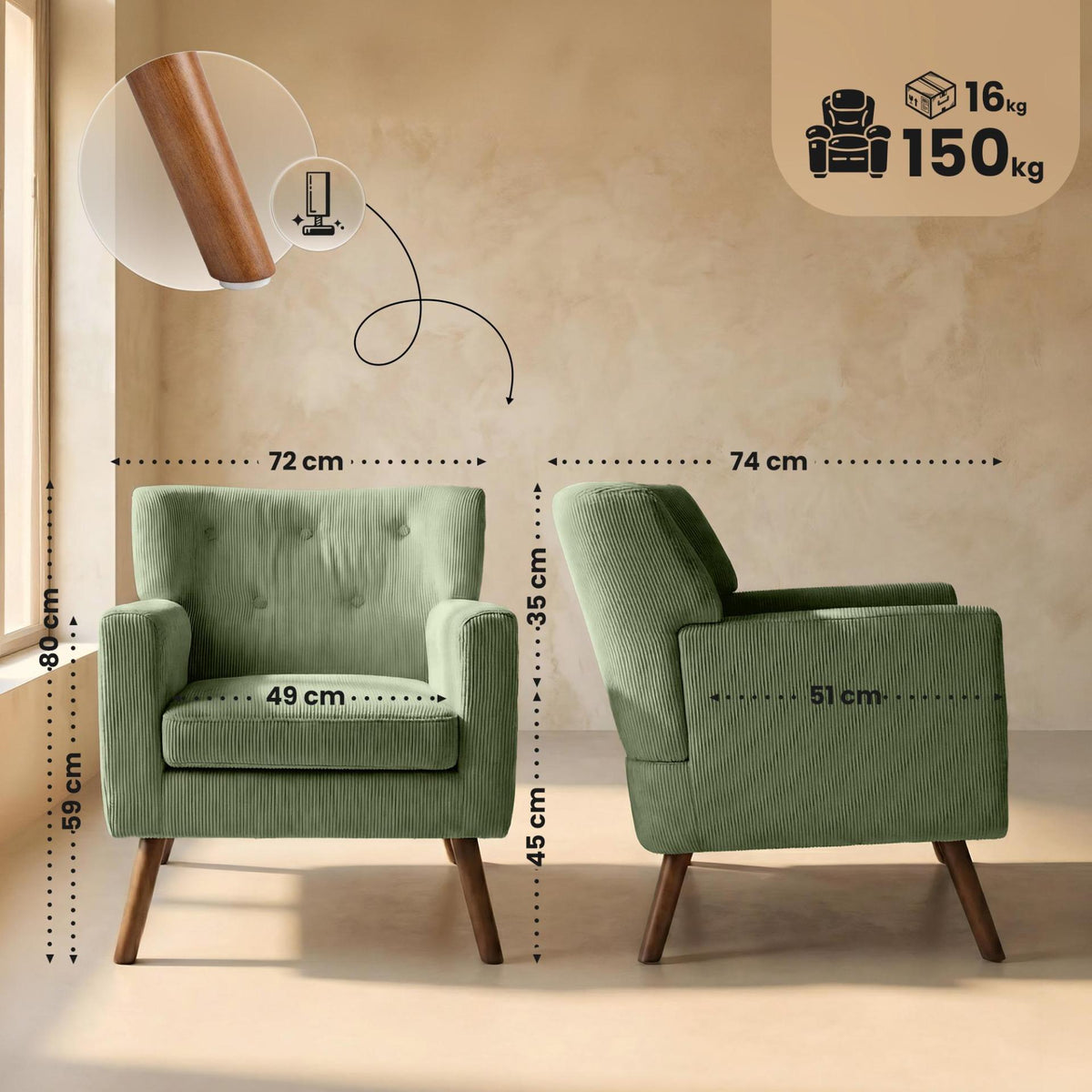 Fauteuil Kioni corduroy groen grün