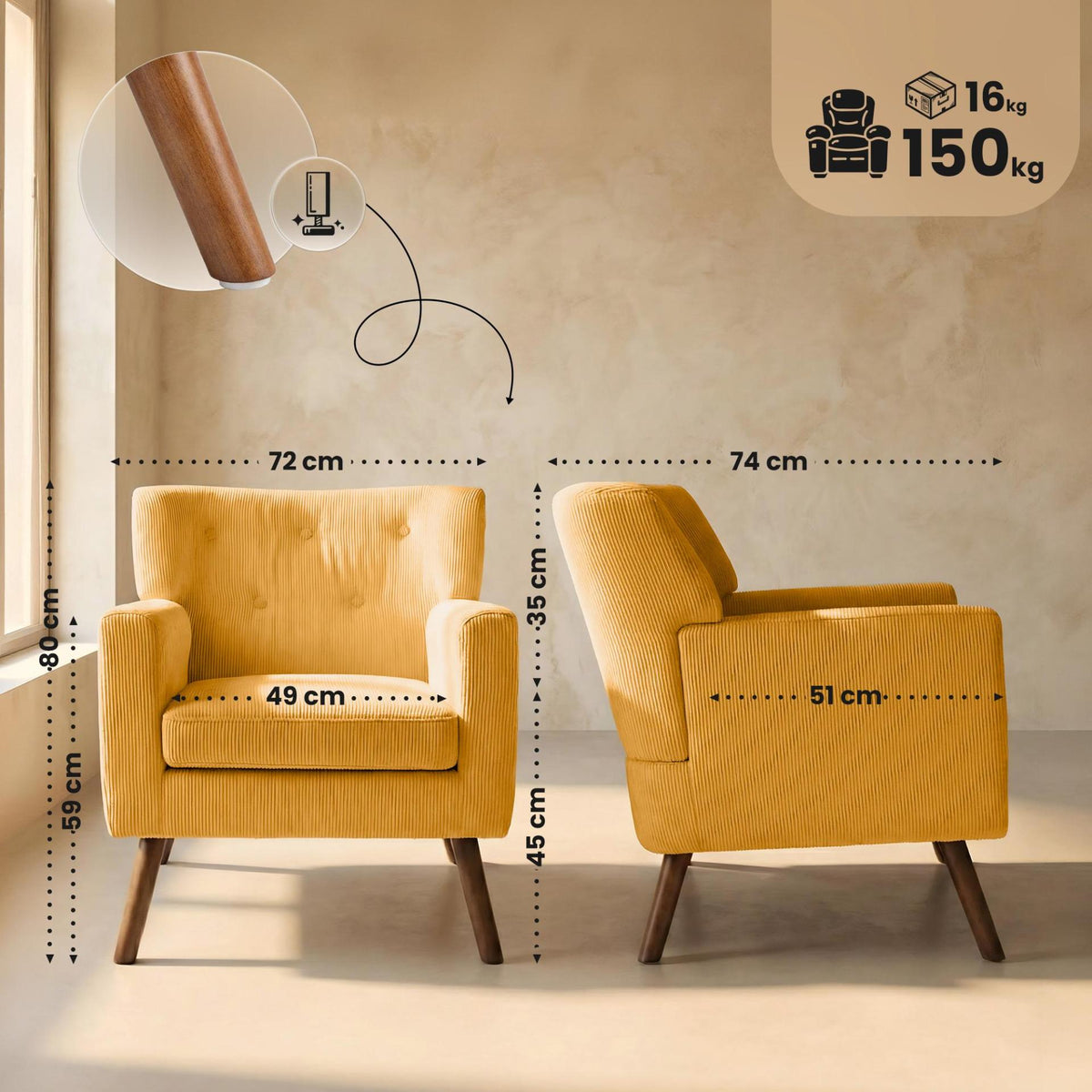 Fauteuil Kioni corduroy oranje orange
