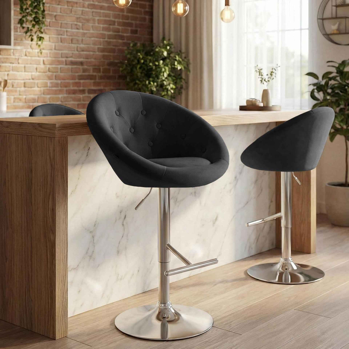 Barkruk London fluweel zwart,chroom schwarz