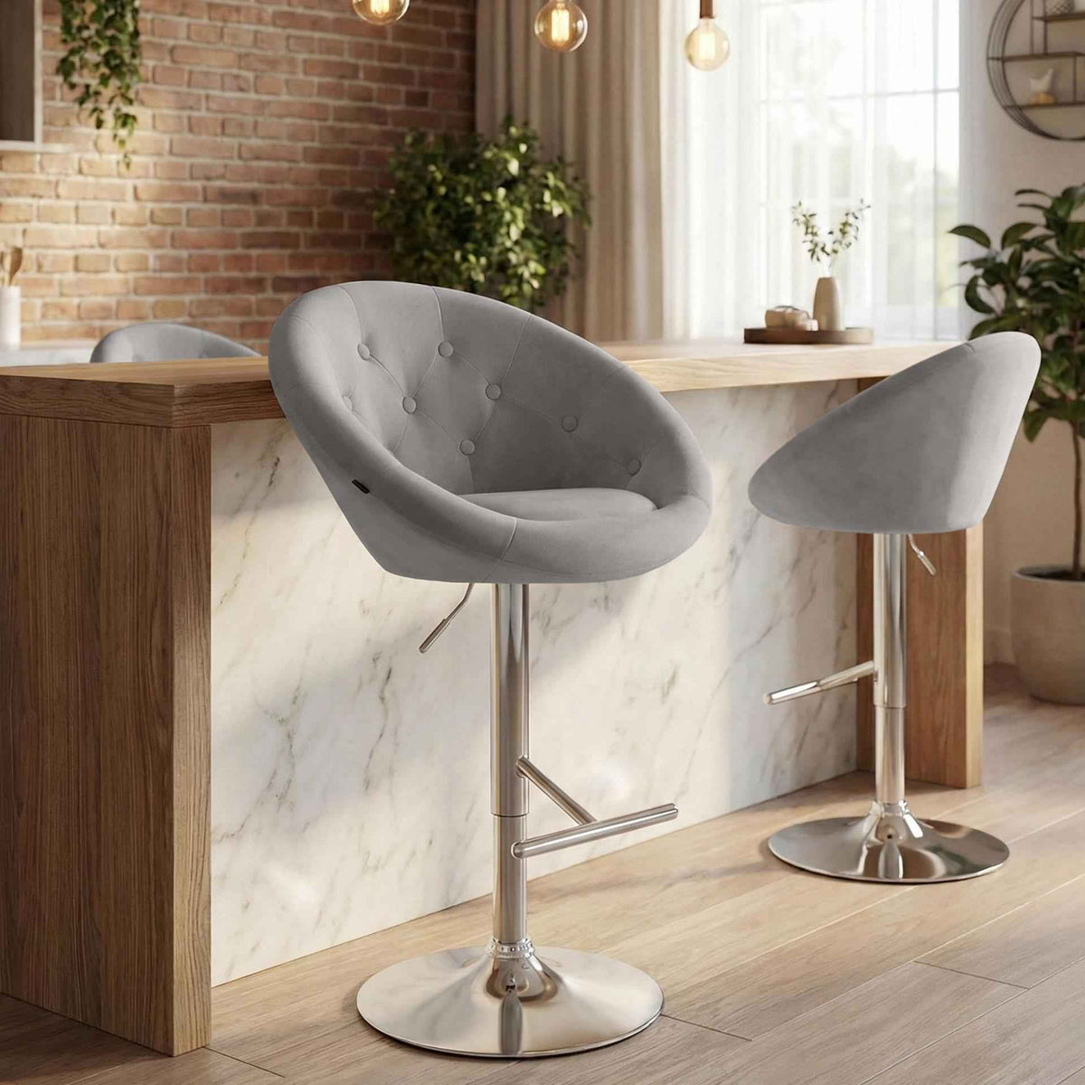 Barkruk London fluweel grijs,chroom grau