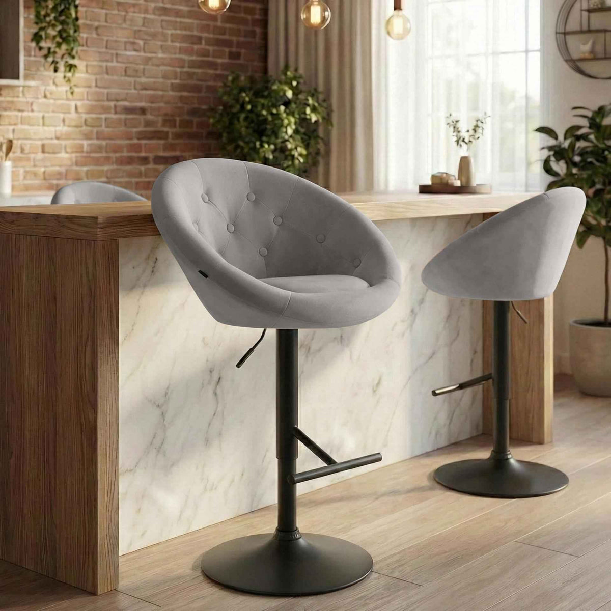 Barkruk London fluweel grijs,zwart grau