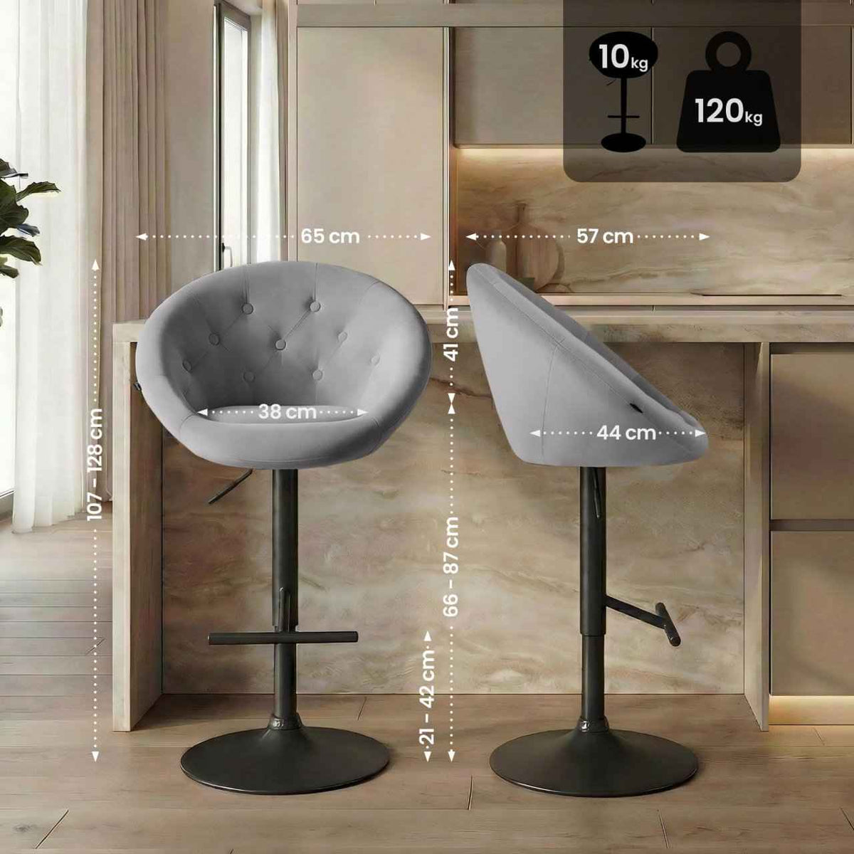 Barkruk London fluweel grijs,zwart grau