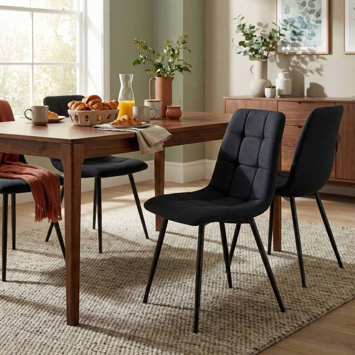 Set van 4 eetkamerstoelen Antibes stof zwart schwarz