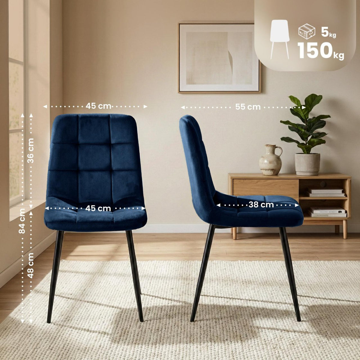 Set van 4 Eetkamerstoelen Antibes Fluweel donkerblauw dunkelblau