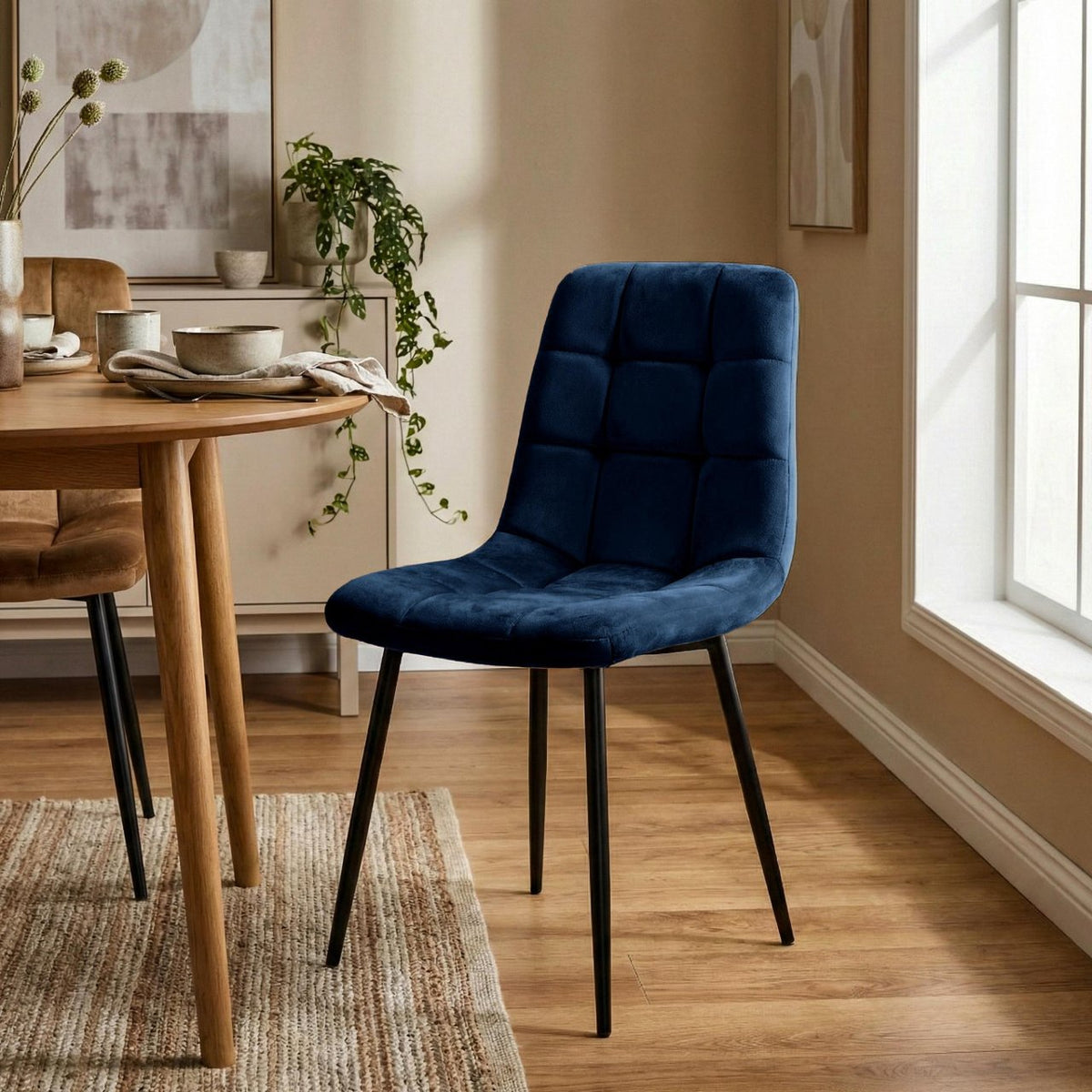 Set van 4 Eetkamerstoelen Antibes Fluweel donkerblauw dunkelblau