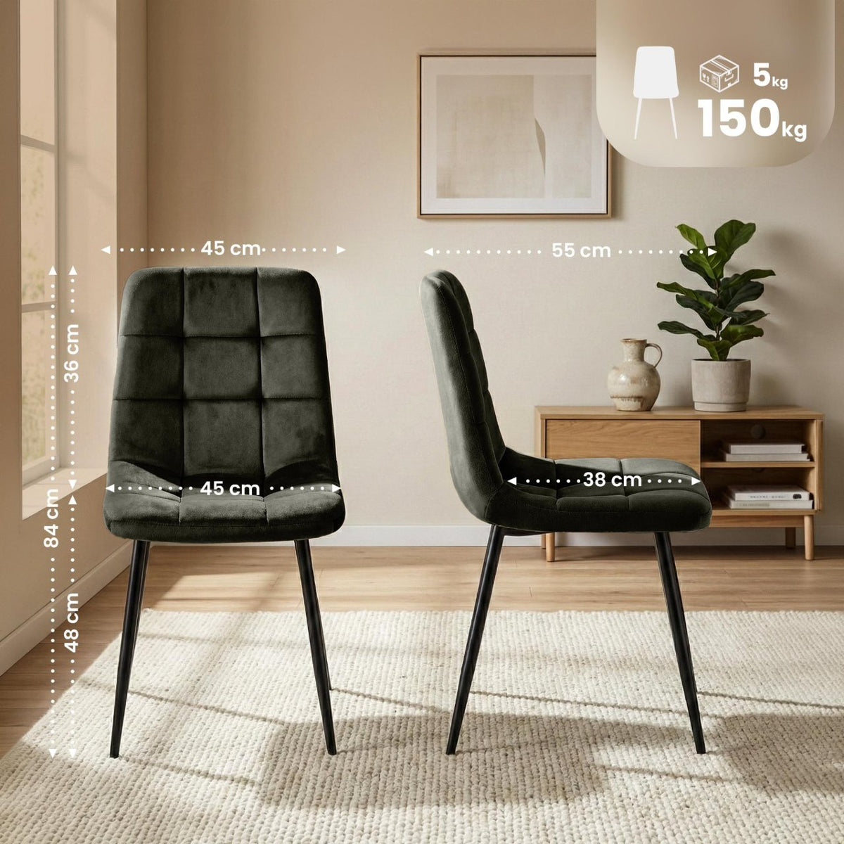 Set van 4 Eetkamerstoelen Antibes Fluweel antraciet anthrazit