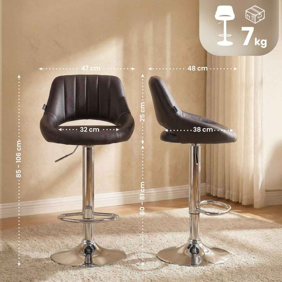 Barkruk Milet kunstleer bruin,chroom braun