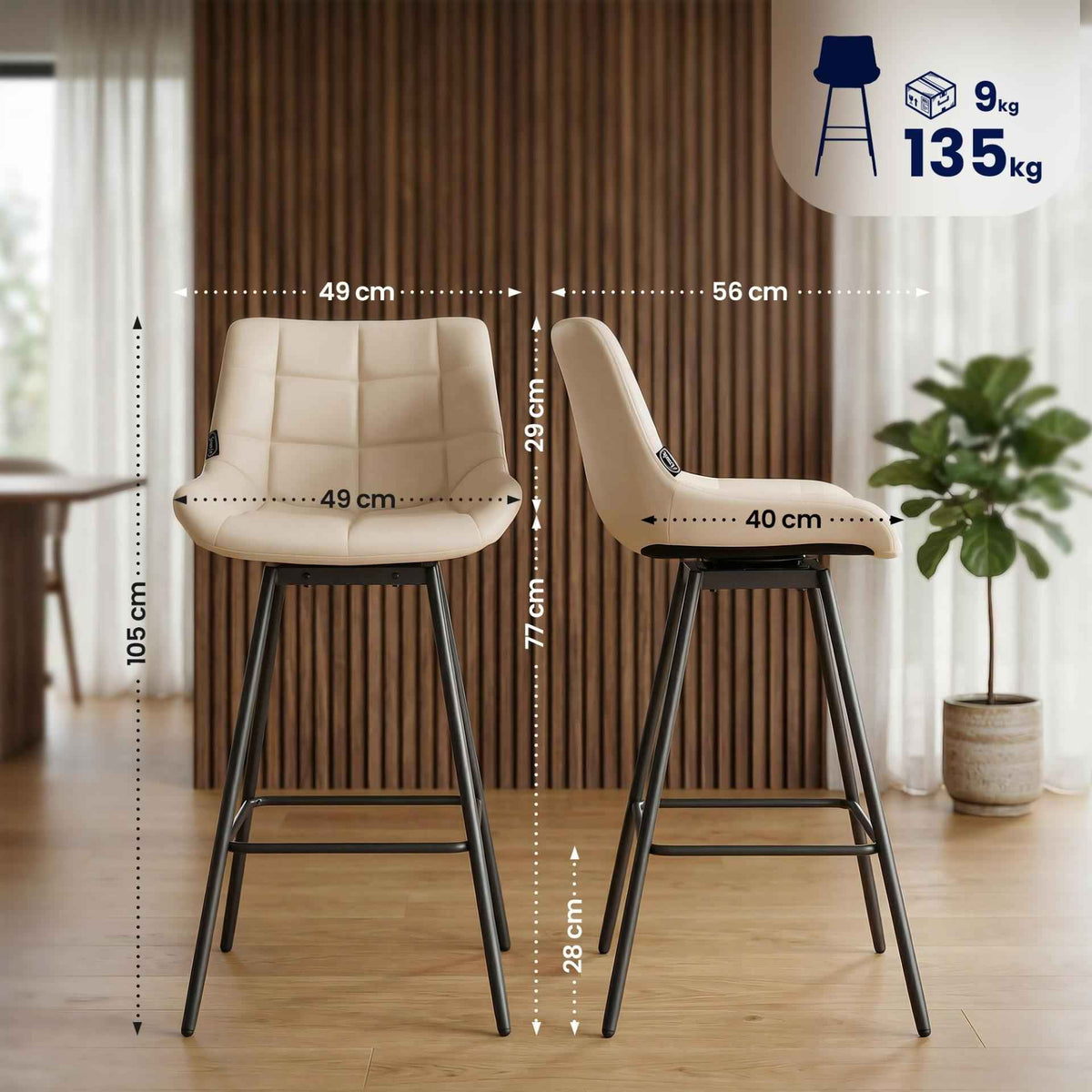 Barhocker Weston Schwenkbar Kunstleder creme