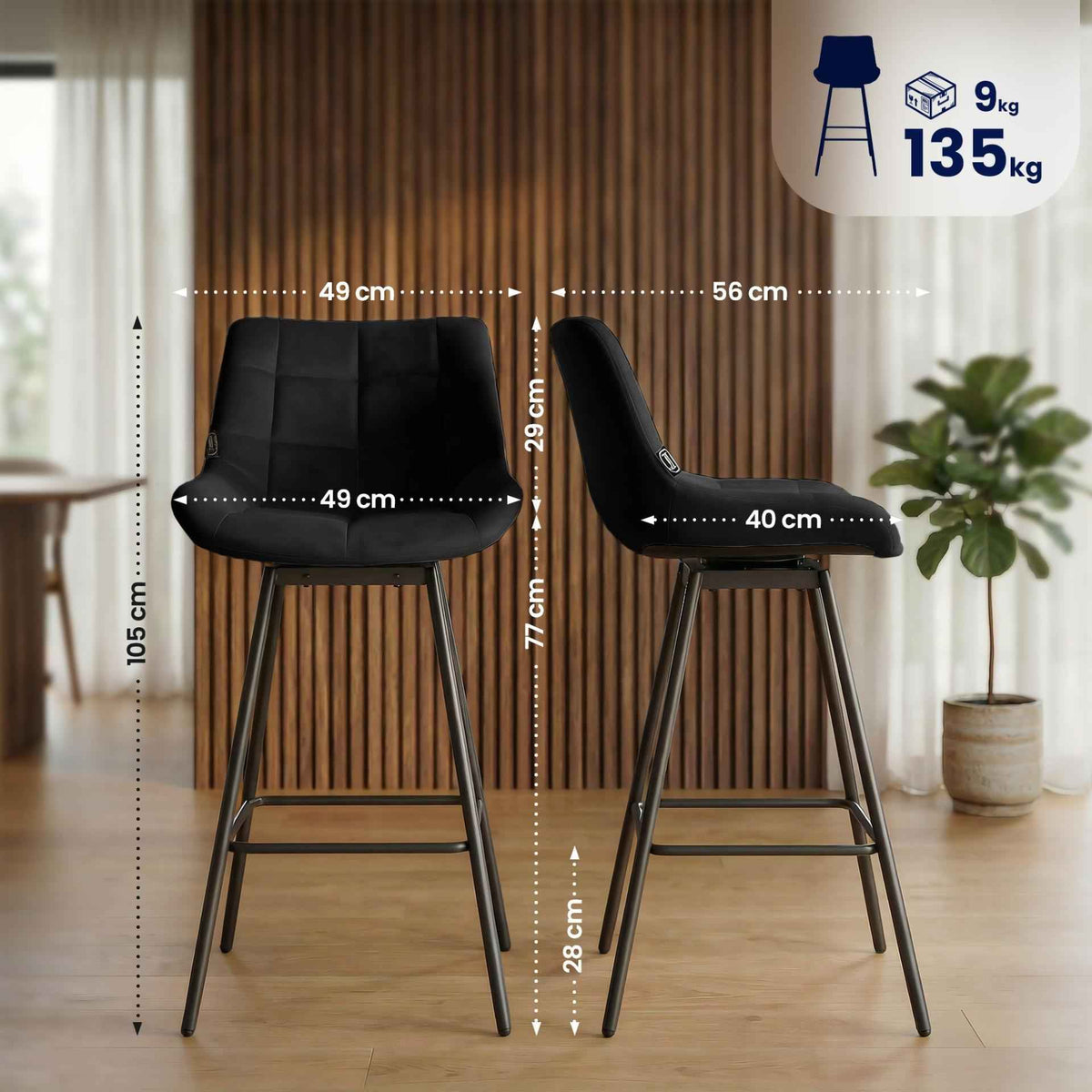 Barhocker Weston Schwenkbar Samt schwarz