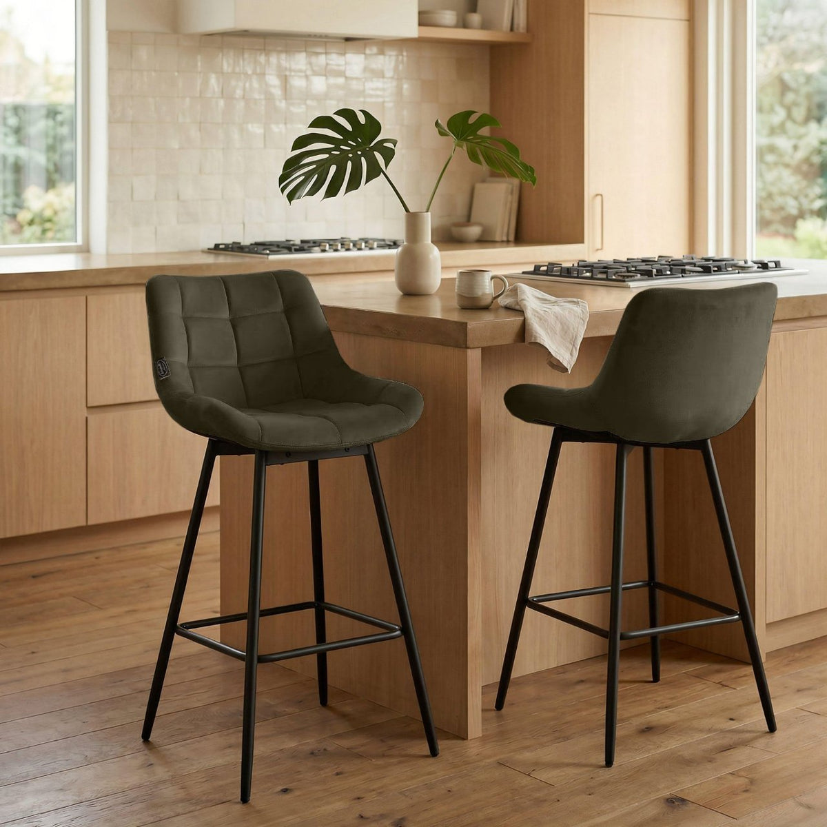 Set van 4 barkrukken Weston, draaibaar bruin,Fluweel braun