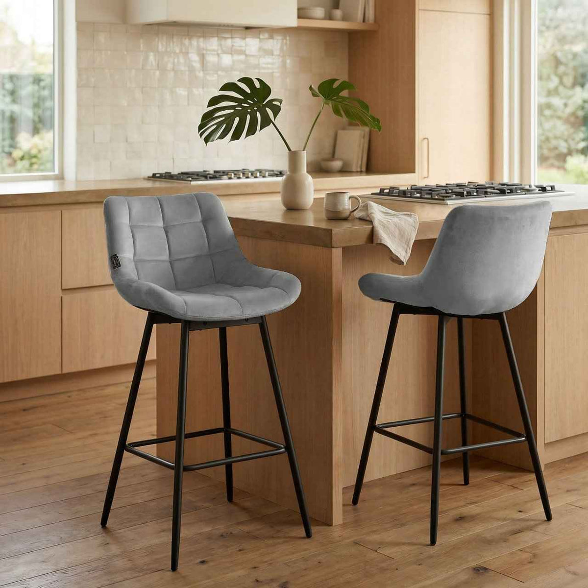 Barhocker Weston Schwenkbar Samt grau