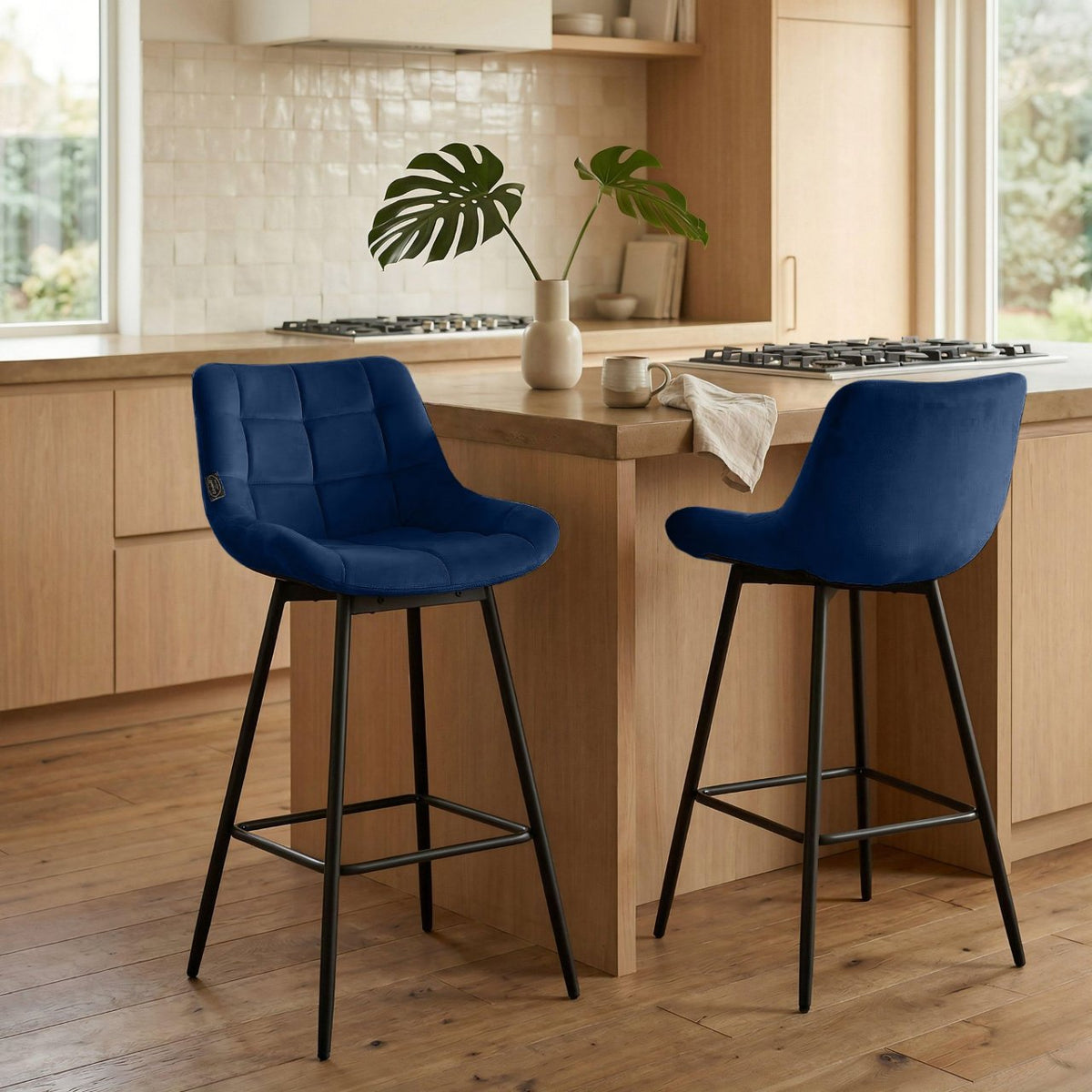 Set van 4 barkrukken Weston, draaibaar blauw,Fluweel blau