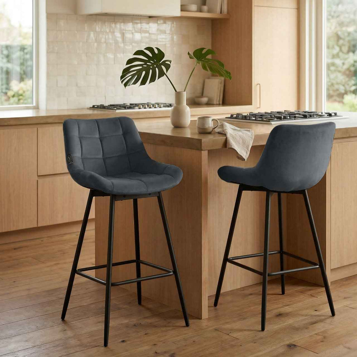 Barhocker Weston Schwenkbar Samt dunkelgrau