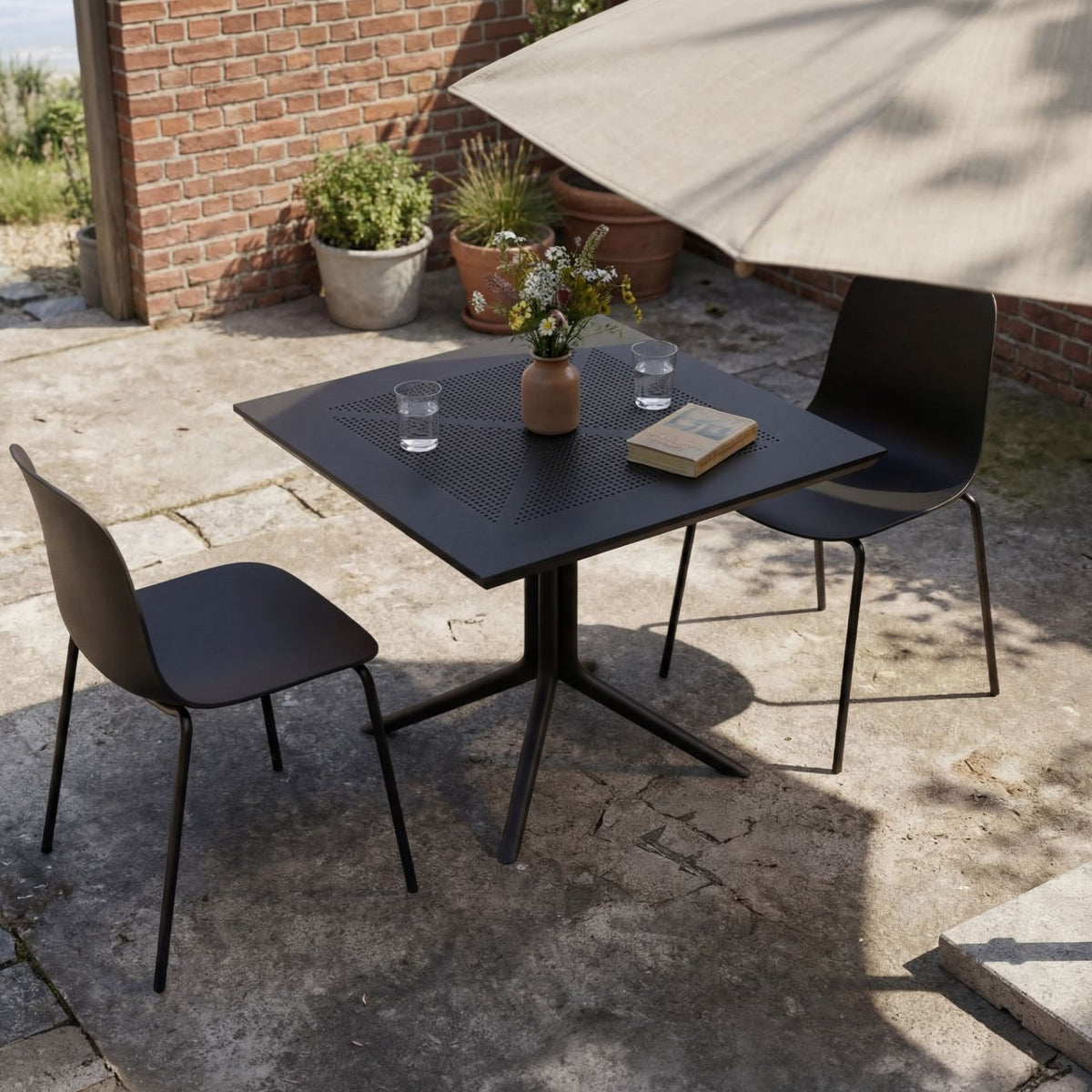 Gartenmöbel-Set Zeron mit 2 Stühlen schwarz