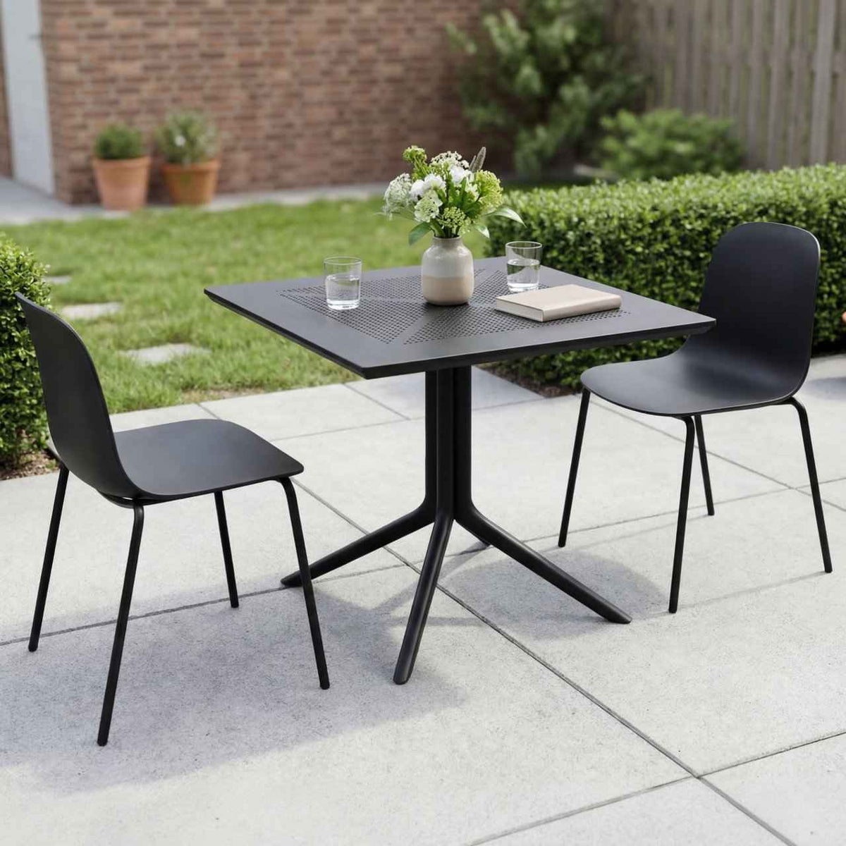 Gartenmöbel-Set Zeron mit 2 Stühlen schwarz