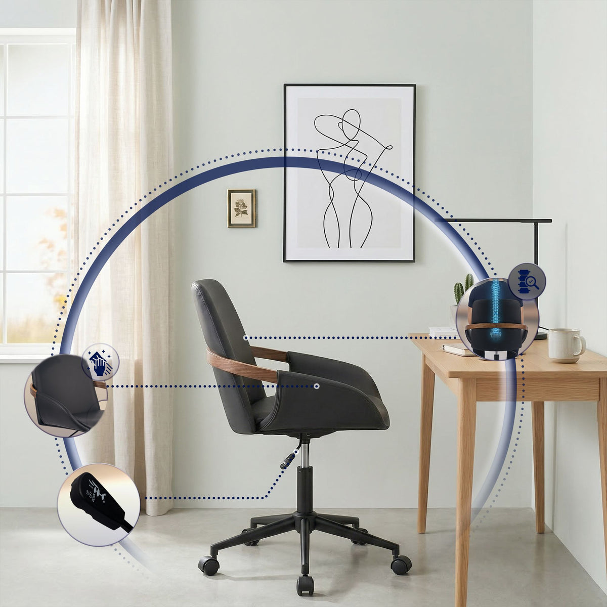 Bürostuhl Daina Kunstleder walnuss/schwarz