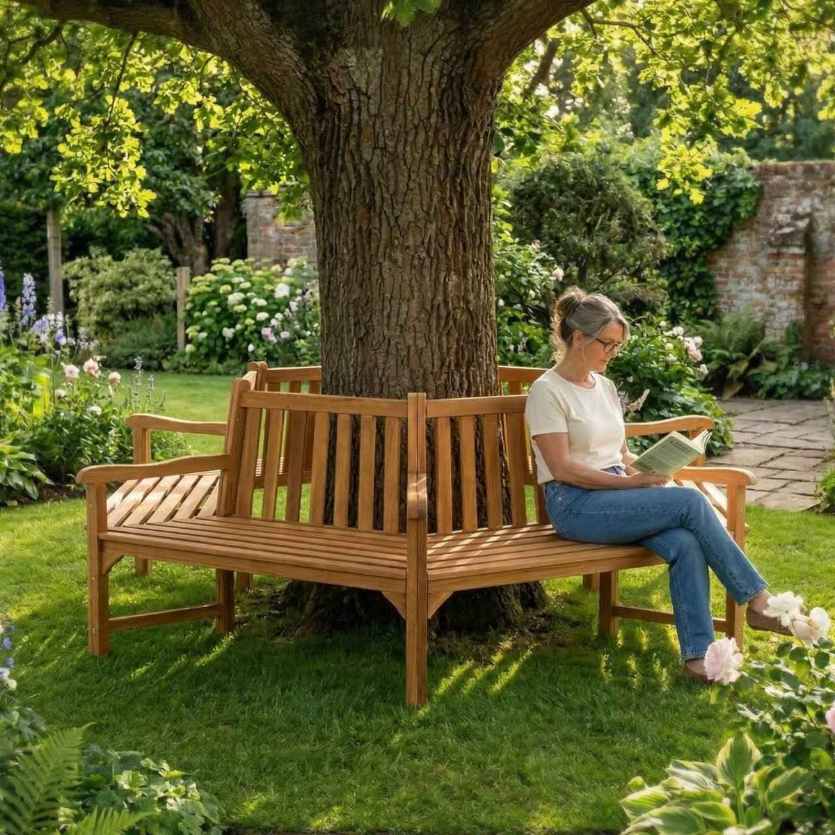 Baumbank Sonja mit Armlehnen 250 cm teak