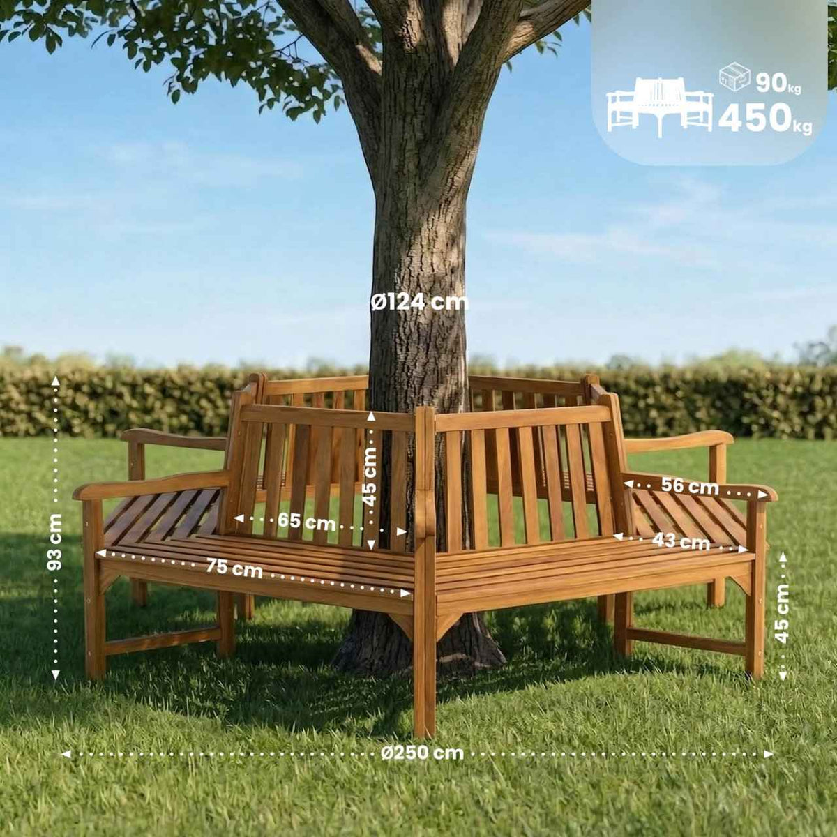 Baumbank Sonja mit Armlehnen 250 cm teak
