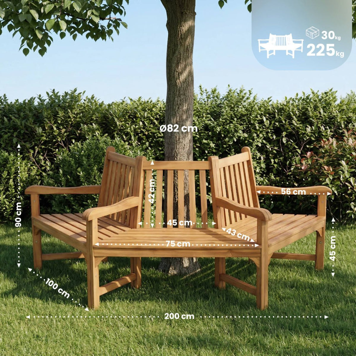 Baumbank Kenna mit Armlehne halbrund 200 cm teak