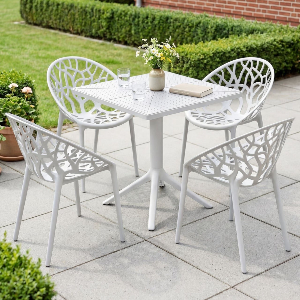 Tuinmeubelset Neriva met 4 stoelen wit weiß