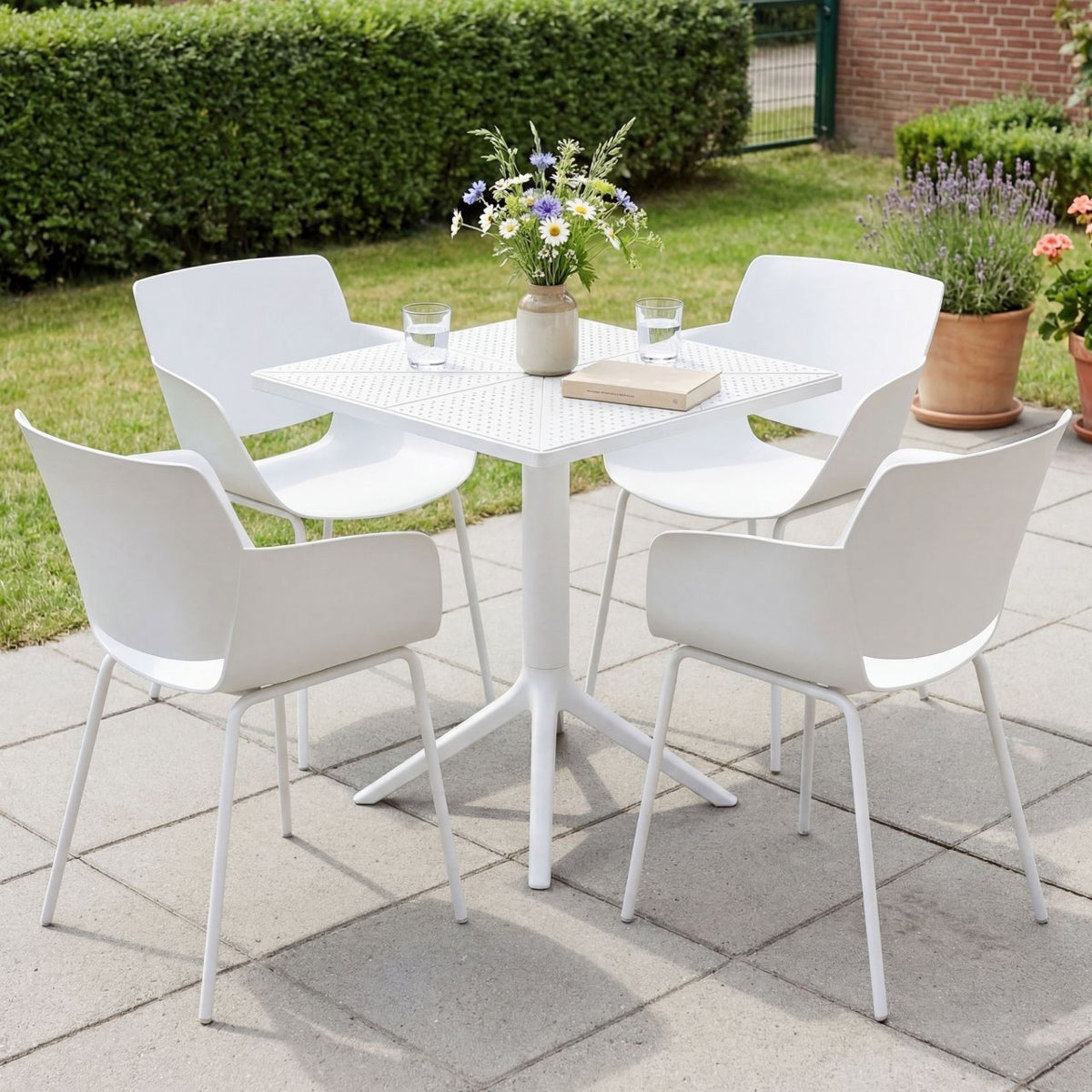 Tuinmeubelset Norva met 4 stoelen wit weiß