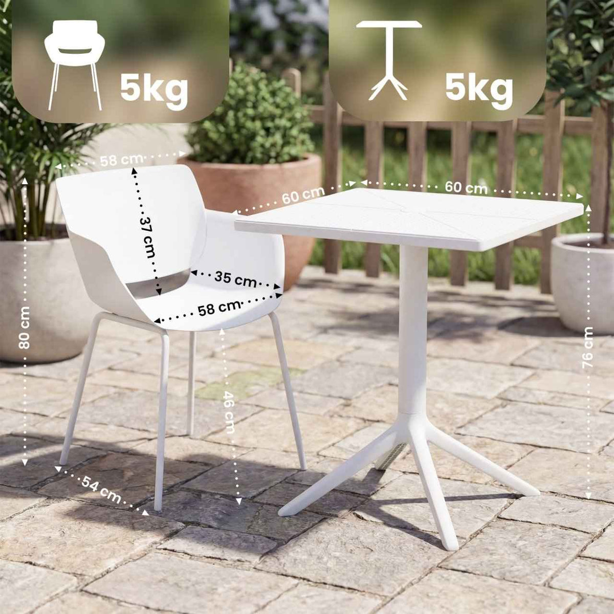 Tuinmeubelset Norva met 2 stoelen wit weiß